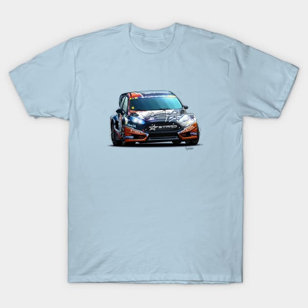 Ford Fiesta WRX Rallycross - Janis Baumanis T-Shirt by Mario Ramos Rally Art